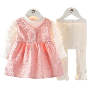 超洋气女童装女宝宝春装连衣裙时髦婴儿上衣春季公主裙子两件套装