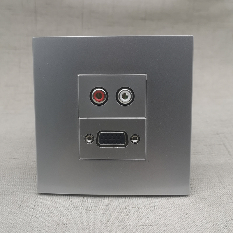 86型银色VGA母对母直插音频免打拧线多媒体墙壁开关插座面板