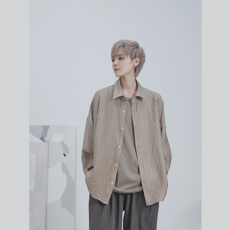 衣疫 2色.褶皱肌理感薄款长袖衬衫防晒透气衬衣男女款
