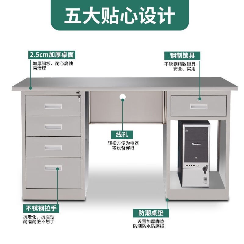汇恒聚通不锈钢办公桌无尘车间实验室长方形工作台诊疗桌子带抽屉