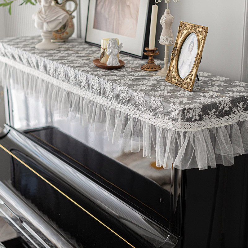 法式复古白色蕾丝钢琴罩半罩公主风电子钢琴全罩琴键盖巾布防尘罩