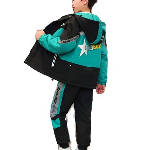 男童秋冬款套装2023新款男孩夹棉加厚外套中大童加绒裤子两件套潮