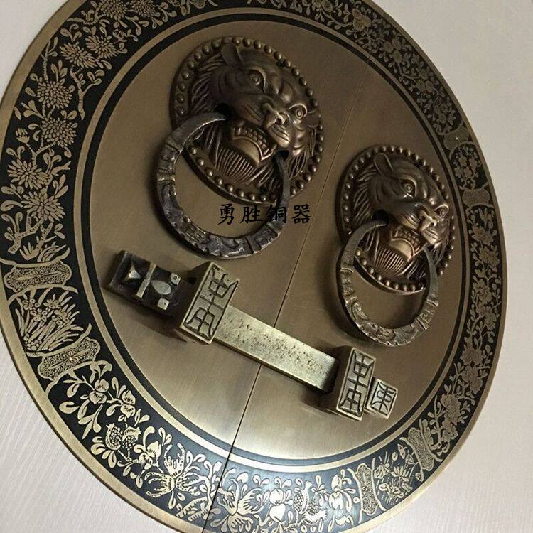 仿古中式明式仿古大门纯铜拉手兽头门环复古圆形把手对开门铜配件