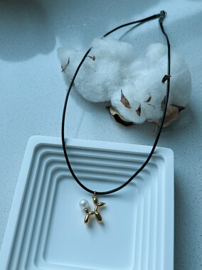 FJN Studio明星同款气球狗蜡皮绳项链精品钛钢工艺王嘉尔同款