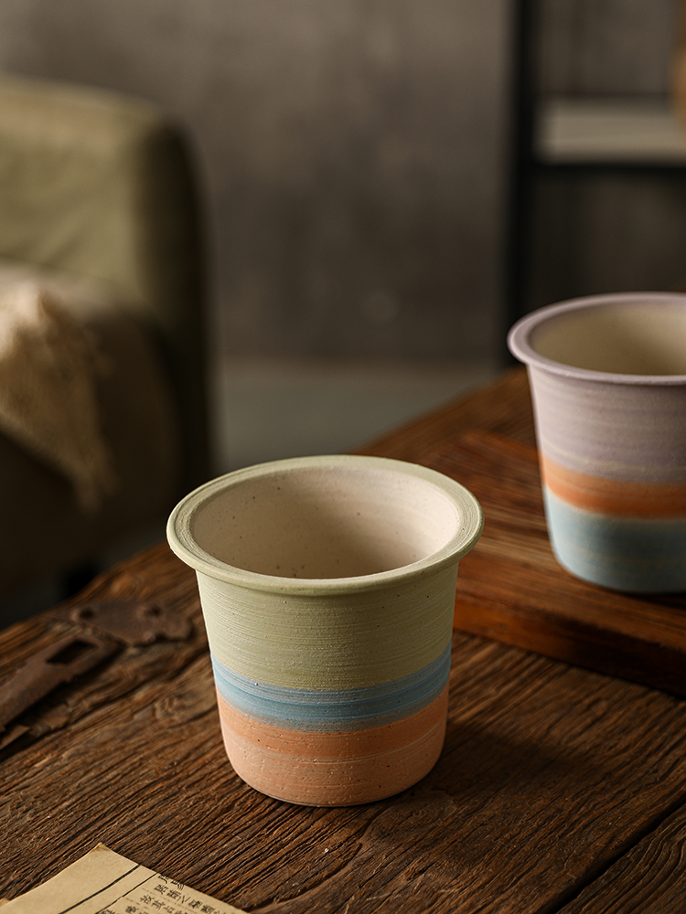 景德镇覆古花盆矮款植物花器民宿小号粗陶土培阳台透气高级盆景盆