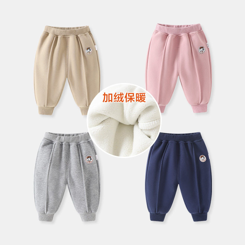 22秋冬新款韩版童裤儿童加绒卡通卫裤一体绒小狗运动裤幼儿园长裤