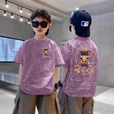 高品质~纯棉男童满天星短袖T恤夏季新款儿童哪吒卡通印花半袖童装