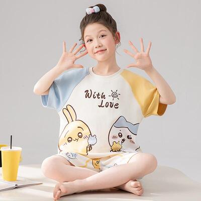 高品质~儿童睡衣女童a类宝宝夏季薄款2025新款绵绸女孩家居服套