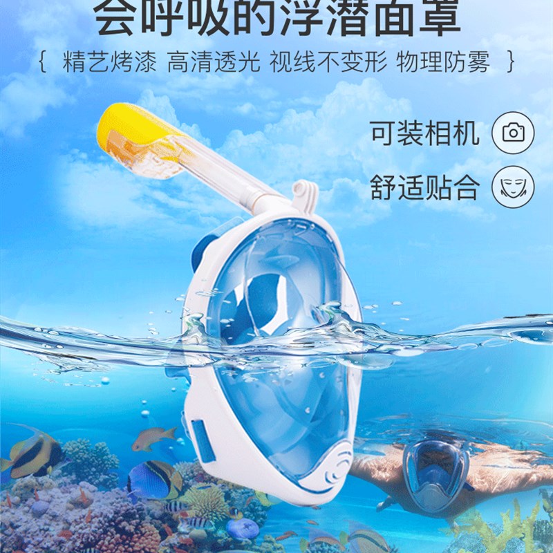 浮潜三宝潜水面罩成人儿童v游泳装备防雾面镜全干式呼吸器浮潜热