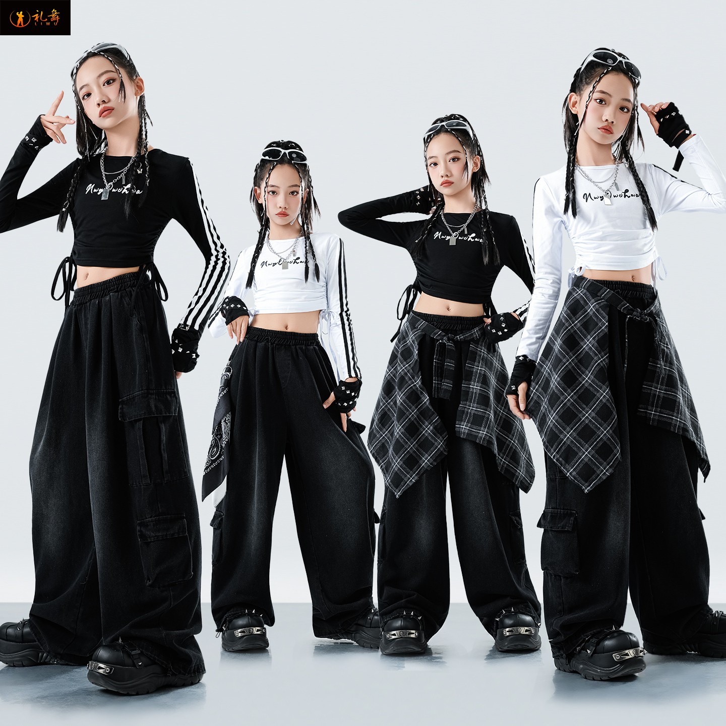 儿童爵士舞表演服女童潮酷时髦露脐练功舞蹈服少儿女团演出套装秋