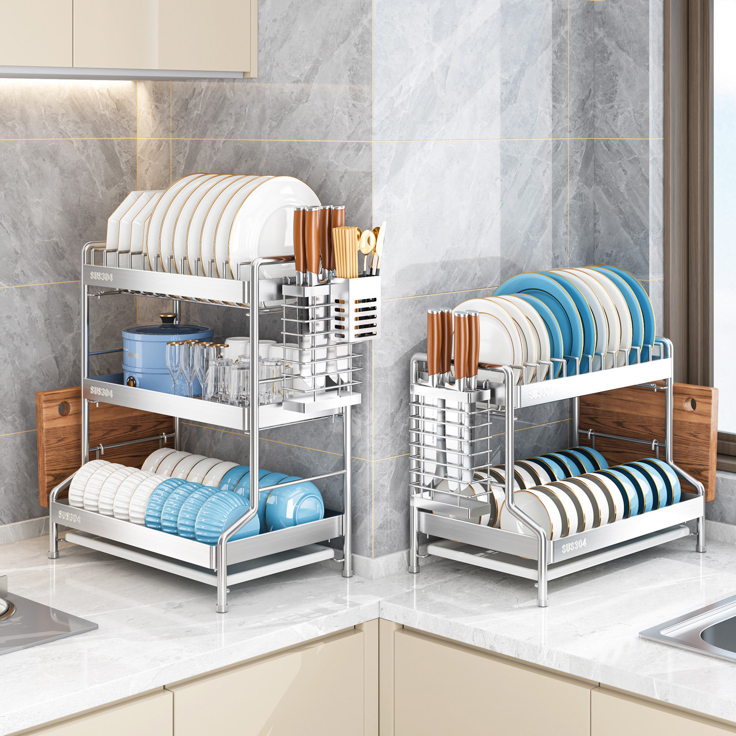 304不锈钢碗碟收纳架厨房置物架放碗碟盘子卡扣式免安装沥水碗架,厨房/烹饪用具,厨房置物架/置物柜/角架,淘宝优惠券,粉丝福利购,淘宝优惠卷