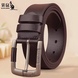 袋鼠皮带男士复古针扣年轻人青年腰带休闲潮流2026年新款牛仔裤带