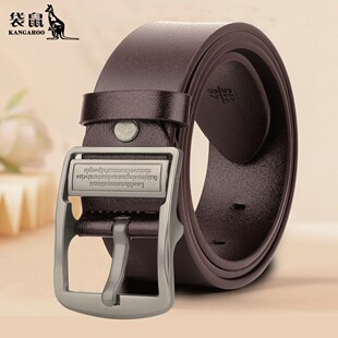 袋鼠皮带男款真皮针扣百搭腰带2026新款日字扣牛皮裤腰带时尚休闲