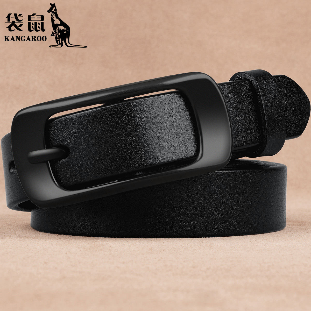 袋鼠女士百搭纯牛皮皮带腰带潮