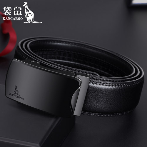 袋鼠皮带男士真皮自动扣商务高档腰带2026新款品牌裤带男款纯牛皮
