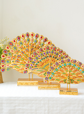 泰国孔雀开屏玄关摆件轻奢客厅电视柜创意家居新房装饰工艺品礼品