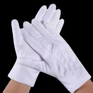 三筋礼仪白手套带扣门卫检阅表演安保白色开车男女工作礼宾手套