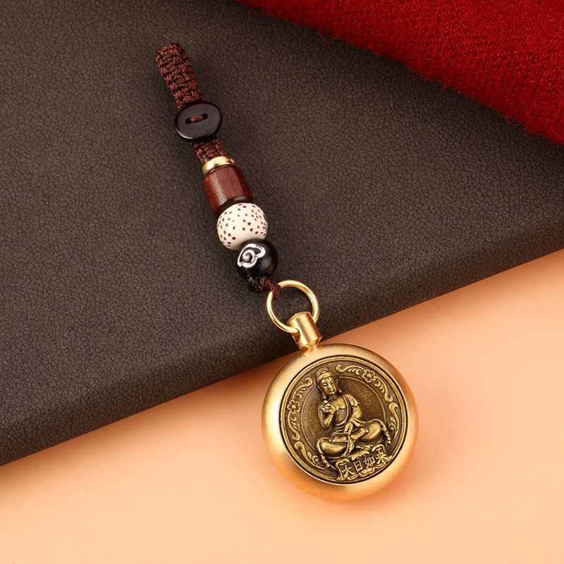 十二生肖守护神钥匙扣挂件黄铜本命佛不动明王普贤文殊汽车吊坠#