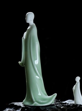 德化白瓷家居玄关装饰无相佛桌面摆件中式禅意人物陶瓷室内工艺品