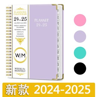 新款24-2025年英文笔记本A5线圈日历本每周计划本记录日程本绑带