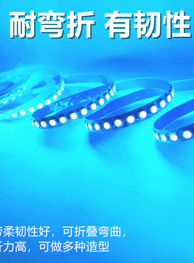 冰蓝光灯带 12v24伏淡蓝色灯条浅湖蓝色软灯带天蓝色超薄贴片220v