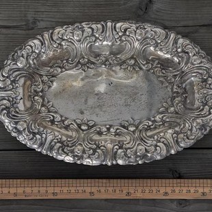 镀银椭圆精美盘西洋旧物Vintage 复古美食裱花摄影【二店道具铺】