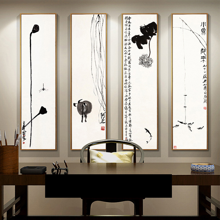 客厅装饰画玄关挂画三联四联中式家居工艺画室内艺术画齐白石国画图片