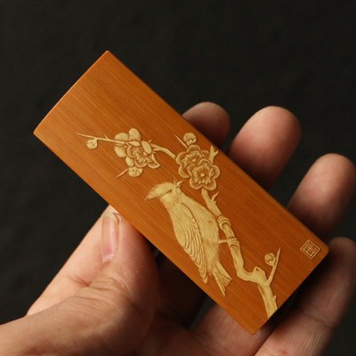 十几年老玉竹东阳名家戚挺飞本工非遗留青雕刻牙签盒竹雕把件