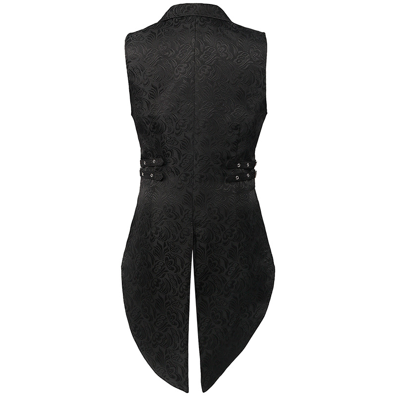英伦宫廷燕尾服中长版西装背心男主持演出礼服双排扣提花马夹背心