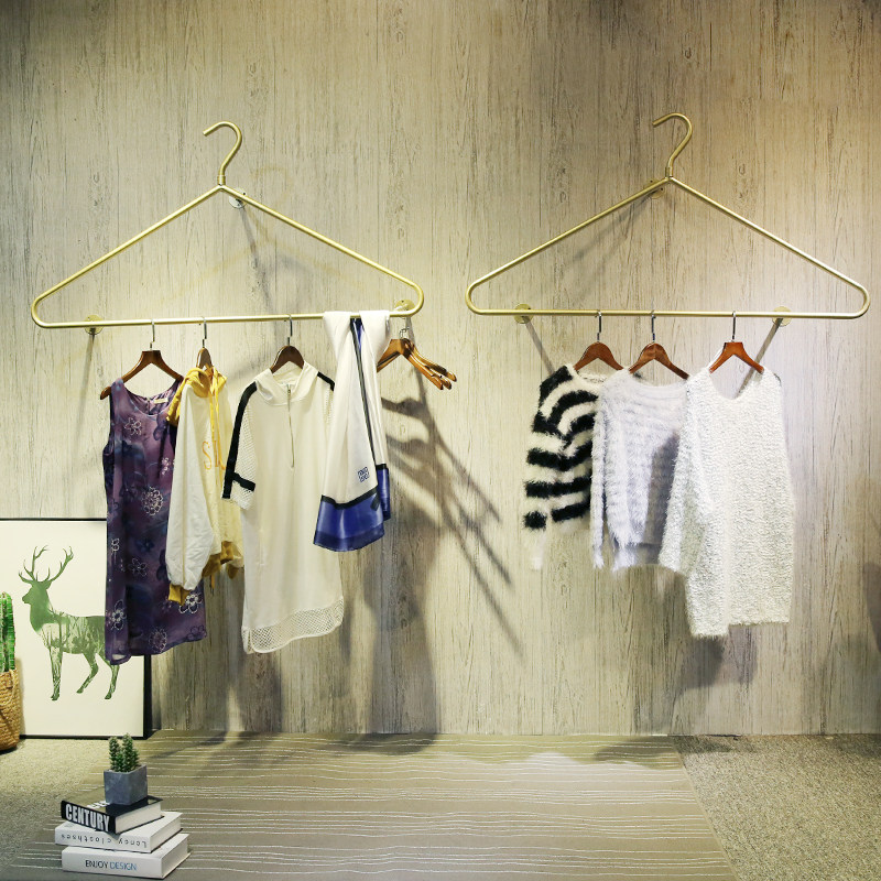 上墙女服装店展示架金色女装店衣服架子挂衣架童装货架壁挂式衣架