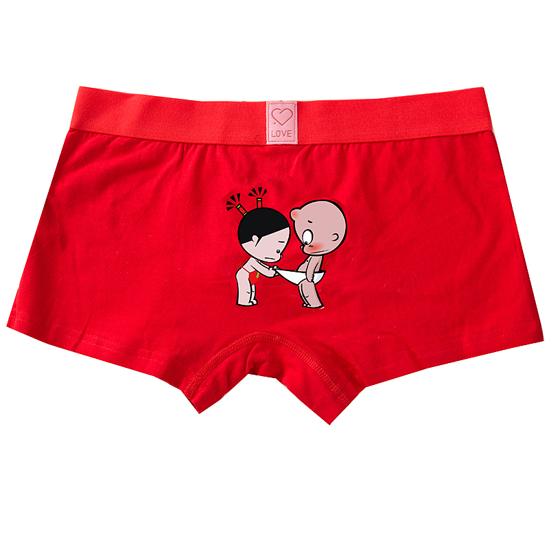 大红色男士内裤低腰平角裤舒适全棉质面料卡通可爱本命年内裤