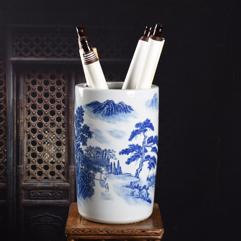 景德镇陶瓷手绘书画收纳缸卷轴缸字画雨伞筒箭筒落地花瓶装饰摆件,家居饰品,花瓶,淘宝优惠券,粉丝福利购,淘宝优惠卷