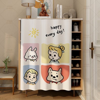 柜子遮挡帘鞋柜书架杂物遮丑帘免打孔轨道衣柜防尘新款布拉帘门帘