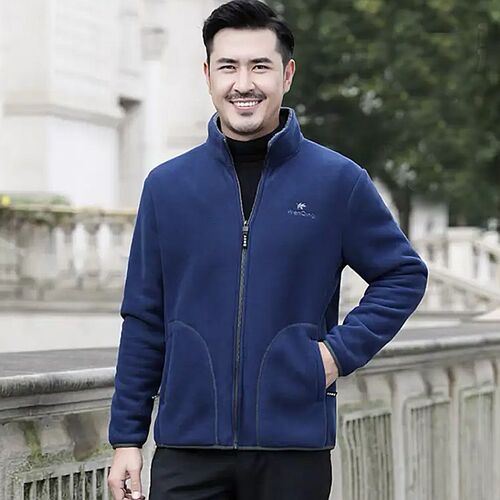 春秋冬摇粒绒中老年人男装夹克男士E外套加绒上衣服爸爸运动休闲