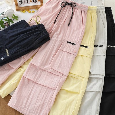 清凉棉春夏新款女孩休闲伞兵裤儿童直筒裤