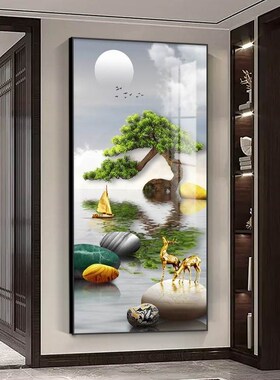 时运享通迎客松酒店玄关画装饰走廊E过道壁画入户门正对墙客厅挂