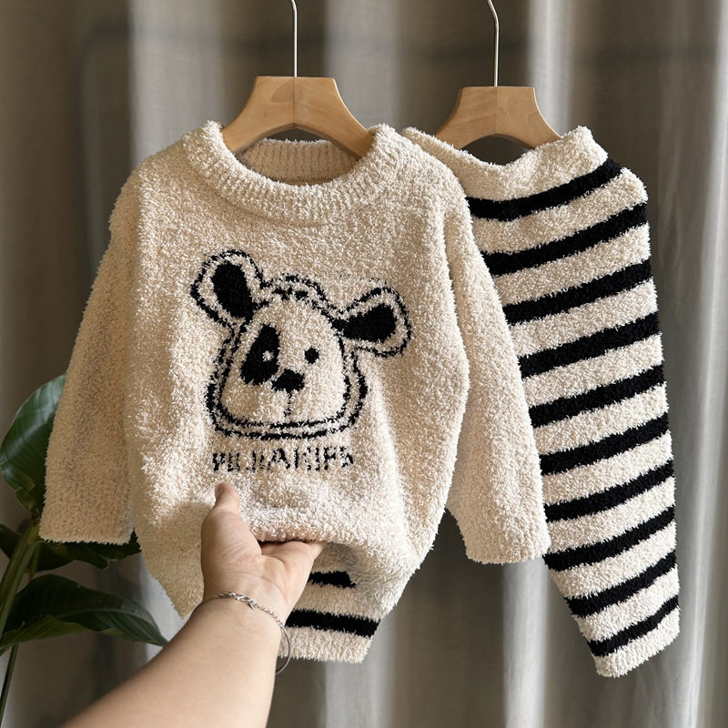 童装儿童套装半边绒家居服毛衣两件套宝宝保暖冬装软糯男女童睡衣,童装/婴儿装/亲子装,家居服套装,淘宝优惠券,粉丝福利购,淘宝优惠卷