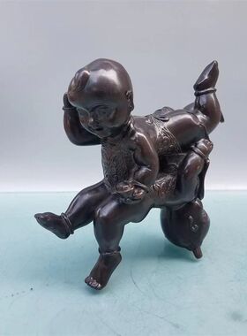 纯铜鎏金挑财童子运财童子善财童子家居办公室装饰工艺品桌面摆件