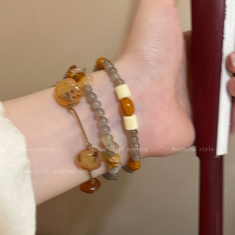 天然石撞色铃铛串珠手串女秋2024新款新中式手链小众复古叠戴手饰,饰品/流行首饰/时尚饰品新,手链,淘宝优惠券,粉丝福利购,淘宝优惠卷