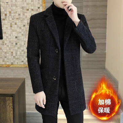 新款羊绒毛呢大衣男士秋r冬高级感潮流加厚中长版呢子休闲风衣外