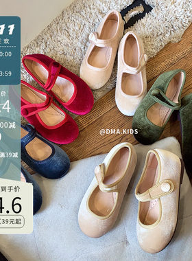 儿童皮鞋春秋新款女童单鞋绒面女孩豆豆鞋时尚宝宝公主鞋童鞋软底