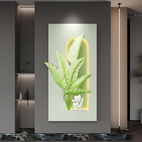 福雕奶油风3d立体浮雕画现代高级感过道挂画灯光入户玄关装饰画