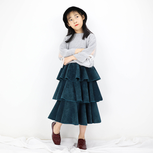 女童半身裙秋冬儿童纯棉百褶裙女宝宝蓬蓬裙短裙亲子公主裙长裙子
