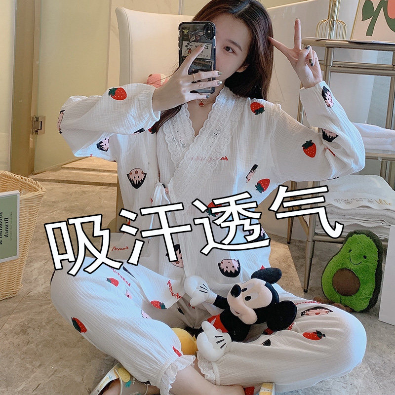 夏季哺乳睡衣纯棉纱布月子服薄款产后吸汗宽松系绳V蕾丝公主孕妇,孕妇装/孕产妇用品/营养,家居服套装,淘宝优惠券,粉丝福利购,淘宝优惠卷