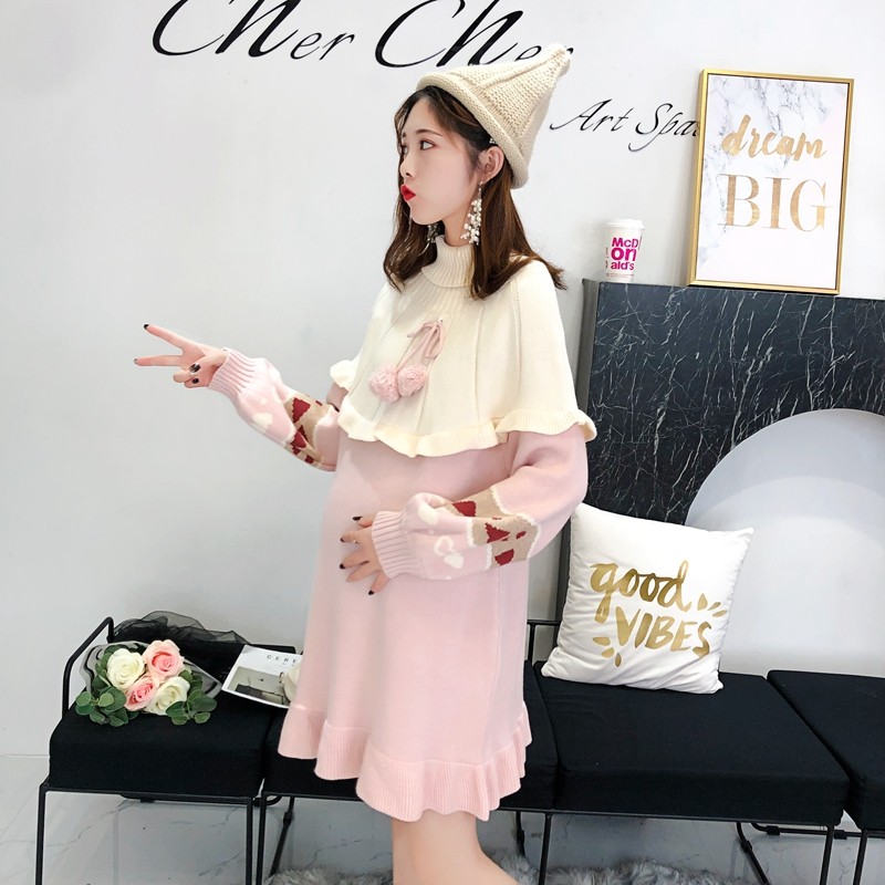 孕妇装秋冬装新款韩版中长款高领毛衣F宽松遮肚显瘦连衣裙针织衫