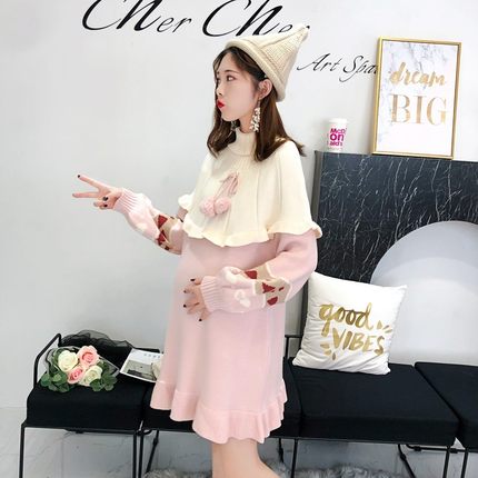 孕妇装秋冬装新款韩版中长款高领毛衣F宽松遮肚显瘦连衣裙针织衫