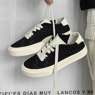 足下工业手工编织板鞋2024夏季新款透气帆布鞋男女百搭情侣休闲鞋