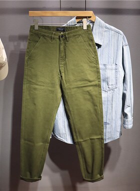 毒类时尚军绿色水洗工装休闲裤男士春秋季韩版修身百搭小直筒长裤