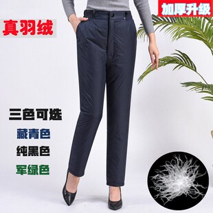 羽绒裤女式外穿中老年加绒加厚防风保暖修身冬季高腰大码妈妈棉裤