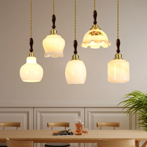 日式复古胡桃木餐厅画室全铜玻璃小吊灯侘寂风书房文艺卧室床头灯